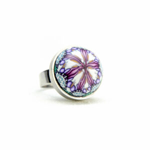 Anillo, artesanal, artesanía, millefiori, caleidoscopio, colores, morado, benzon