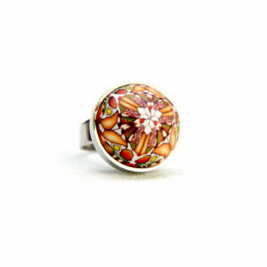 Anillo, artesanal, artesanía, millefiori, caleidoscopio, colores, naranja