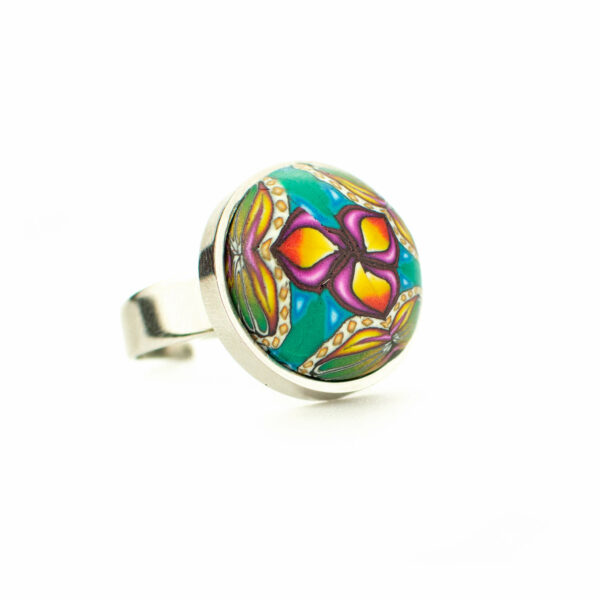 Anillo, artesanal, artesanía, millefiori, caleidoscopio, colores, ochentero style