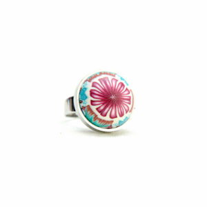 Anillo, artesanal, artesanía, millefiori, caleidoscopio, colores, turquesa, flor, rosa