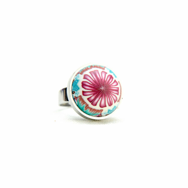 Anillo, artesanal, artesanía, millefiori, caleidoscopio, colores, turquesa, flor, rosa