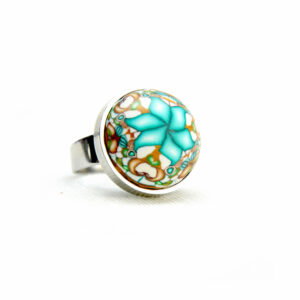 Anillo, artesanal, artesanía, millefiori, caleidoscopio, colores, turquesa, verano, clásico