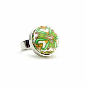 Anillo, artesanal, artesanía, millefiori, caleidoscopio, colores, verde, hierba