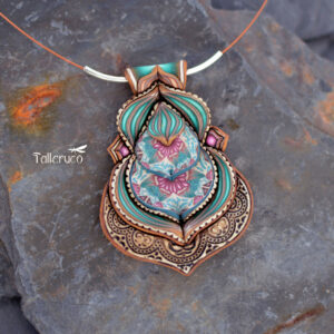 Collar colgante medallón necklace artesano artesanía handmade arte millefiori arcilla polimérica joyas encantadas