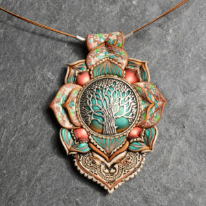 Collar colgante medallón necklace artesano artesanía handmade arte semipreciosa plata árbol de la vida verde jpg