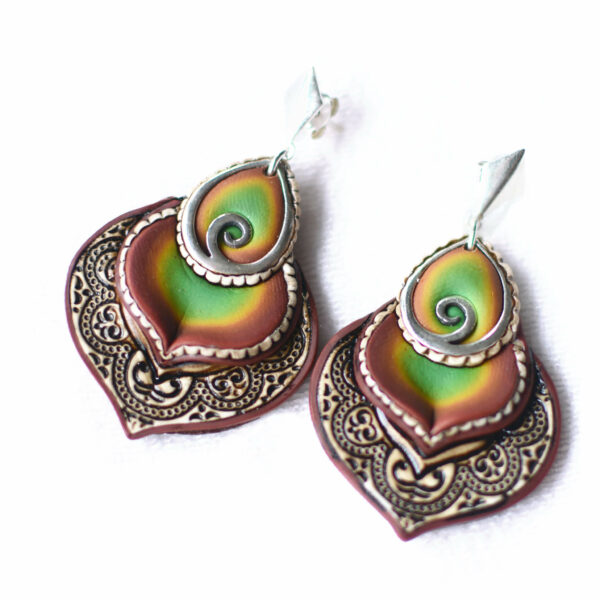 Pendientes plata filigrana símbolo artesanal astesanía handmade craft polymer millefiori gota otoño