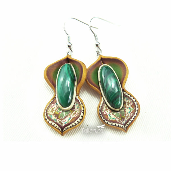 pendiene artesanal artesanía original única semipreciosa boho hippie chic malaquita verde otoño
