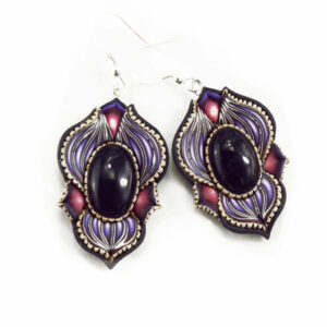 pendiene artesanal artesanía original única semipreciosa boho hippie chic ónix ónice morado violeta lila
