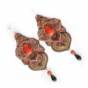 pendiene artesanal artesanía original única semipreciosa boho hippie coral manzana rojo