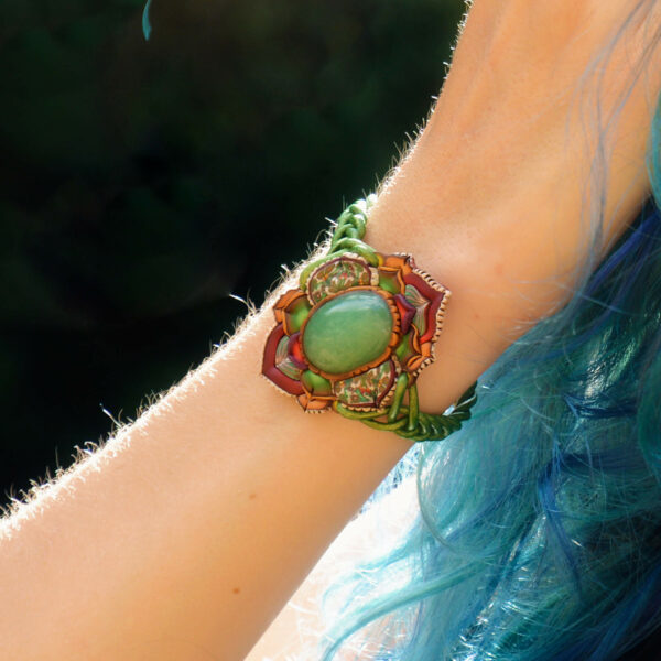 pulsera artesanal artesanía handmade millefiori semipreciosa gema magia amor hippie chic boho bohemian aventurina verde