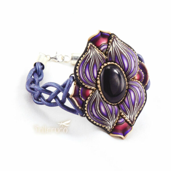 pulsera artesanal artesanía handmade millefiori semipreciosa gema magia amor hippie chic boho bohemian ónix onice ónice negro negra morada morado violeta lila
