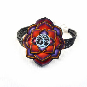 pulsera artesanal artesanía handmade millefiori semipreciosa gema magia amor hippie chic boho bohemian simbolo plata árbol de la vida rojo