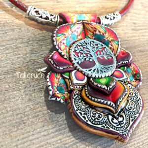 semipreciosa, lapislázuli, azul elegante joyería creativa collar colgante medallón artesanía artesanal árbol rojo