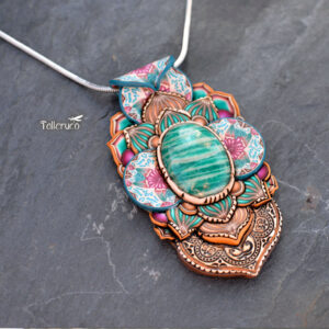 semipreciosa, lapislázuli, azul elegante joyería creativa, collar colgante medallón artesanía artesanala artesano handmade amazonita grande